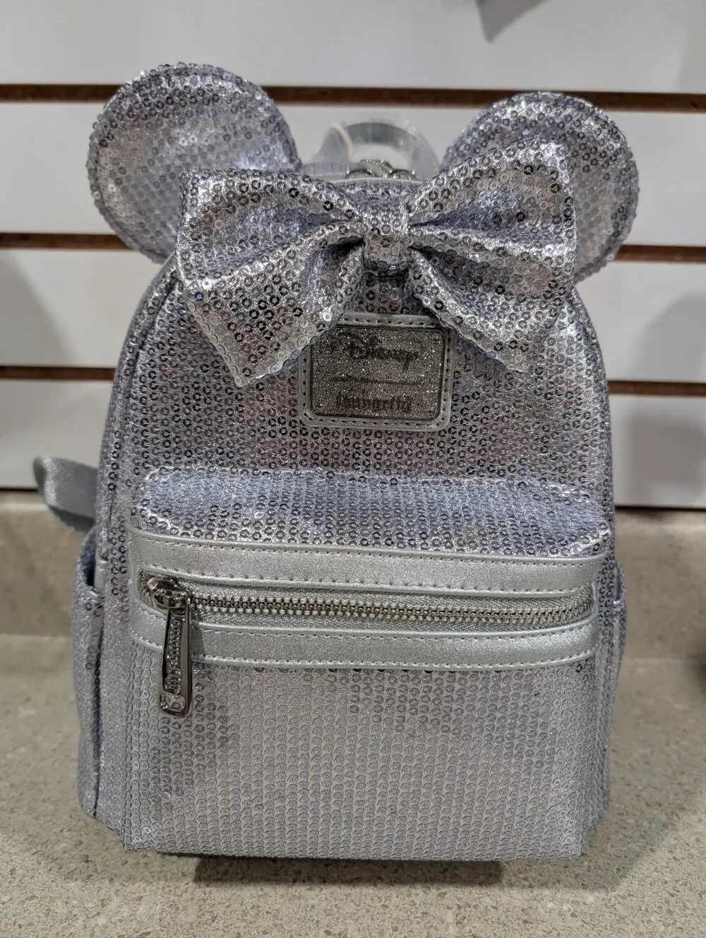 Loungefly Sequin Fun Disney Minnie Mouse Silver Ear Mini Backpack